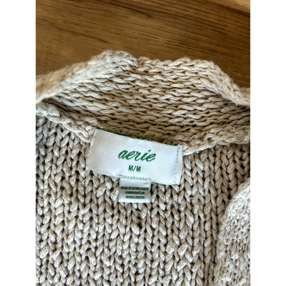 Aerie Womens Open Weave Beige Knit Oversized Cardigan - Picture 2 of 6